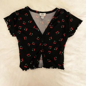 Just Polly Crop Top w/ Cherry Print